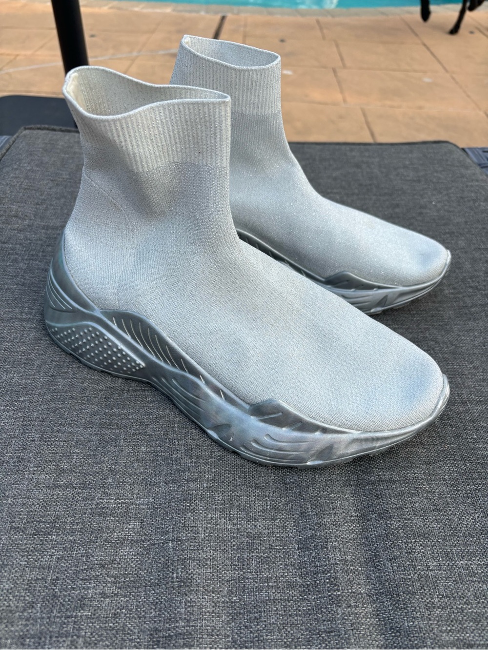Steve Madden Platform Socks Boots Kaleido White Silver